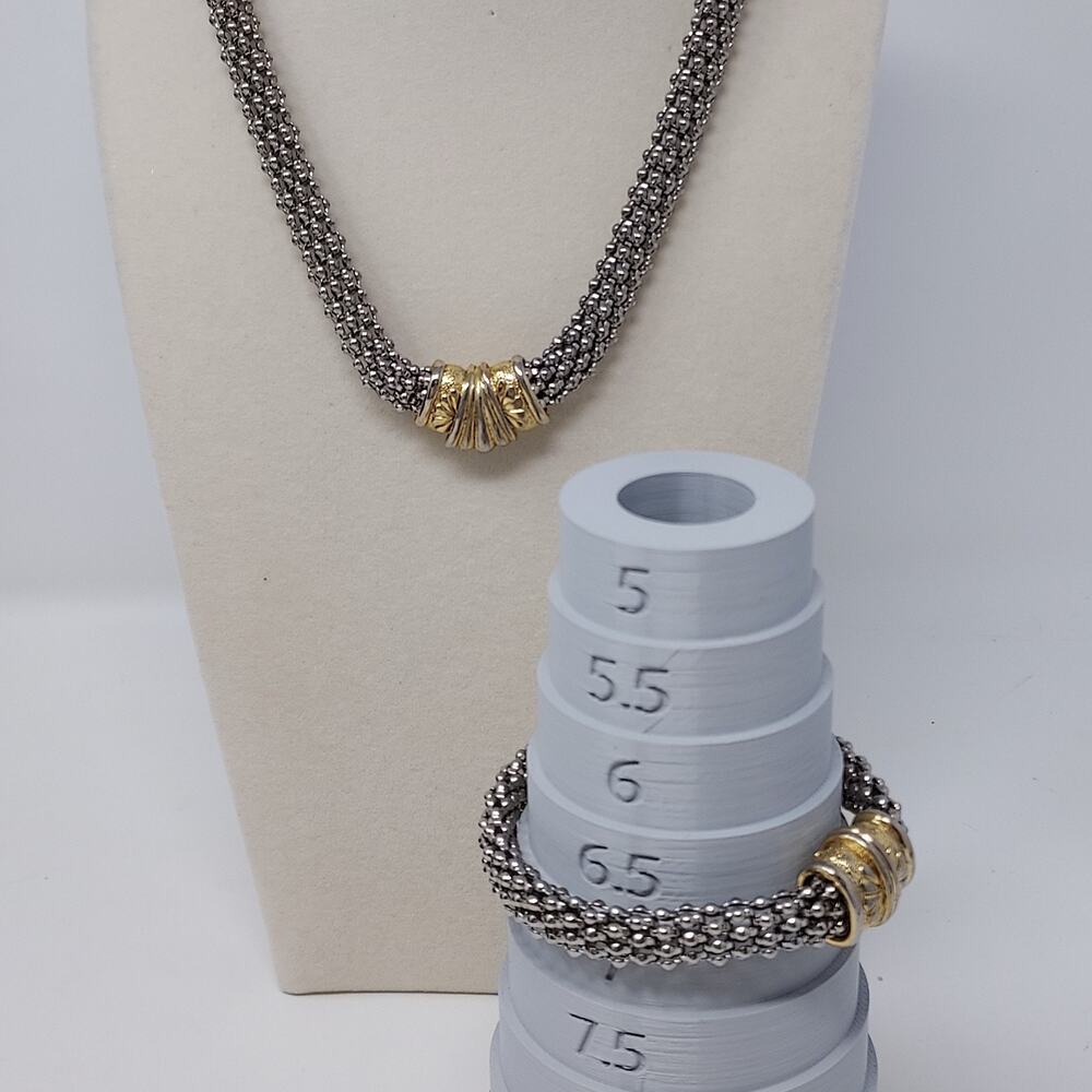 Vintage Mixed Metal Necklace Bracelet Set Caviar Beading Magnetic Clasps 1980s